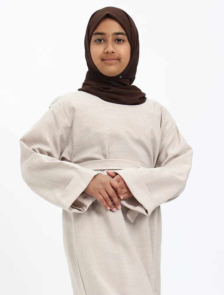 Beige Linen Girls Abaya